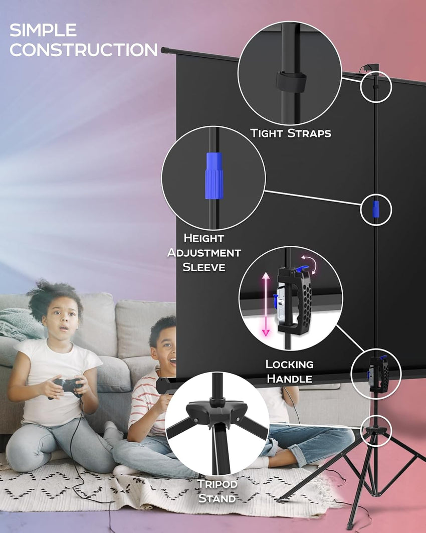 PropVue Projector Screen with Stand 100 inch - 16:9 HD Premium Wrinkle-Free Tripod Screen for Projector with Carry Bag and Tight Straps