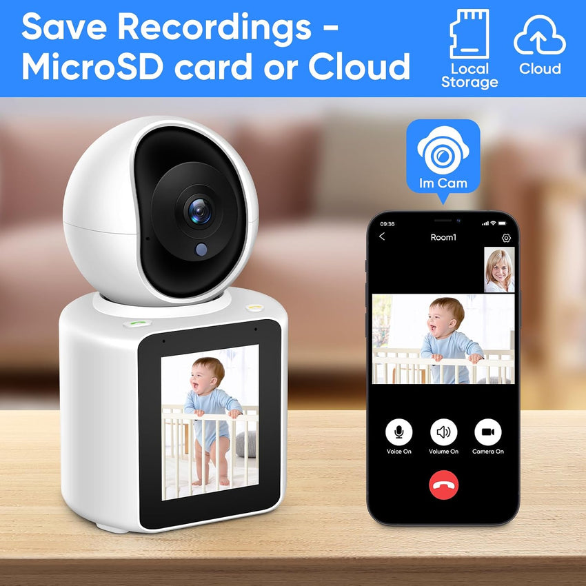 Two-Way Video/Audio Indoor Camera, Pet Dog Cameras with App, 2K Home Security Camera with Pan Tilt, Night Vision, One-Button Call, Motion Detection, Human/Sound/Crying Detection, Cloud & SD