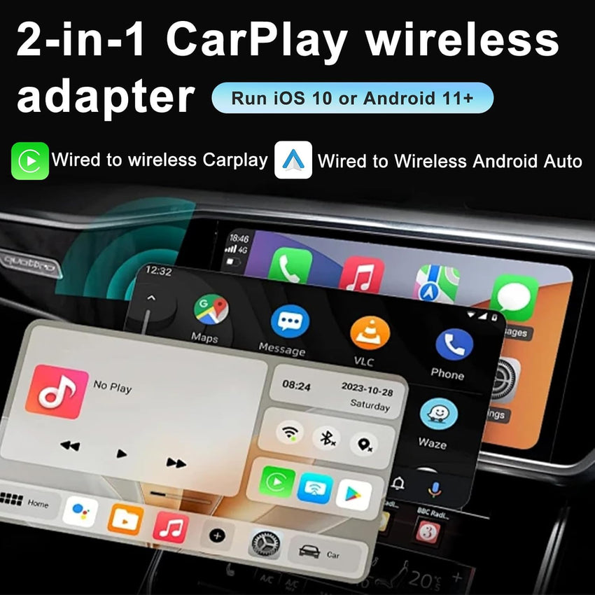 Wireless CarPlay Adapter, Convert Wired CarPlay to Wireless, USB C/A, Plug and Play, for 2016 Cars and for iPhone iOS 10+