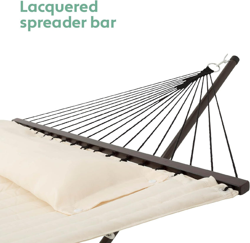 Vita5 Hammock with Stand and Sidetable â 2 Person Garden Hammocks with Cup Holder & Detachable Pillow - Heavy Duty 200kg Capacity, Indoor & Outdoor Hammock: Patio, Pool, Backyard - Beige