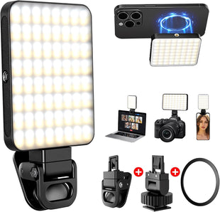 128 LED Rechargeable Portable Selfie Light Video Conference Lighting with Clip and Camera Tripod Adapter, 3 Lighting Modes, for Laptop/Phone, iPhone Camera, Youtube, TikTok, Makeup Vlog
