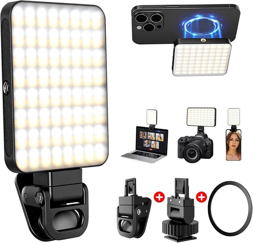 128 LED Rechargeable Portable Selfie Light Video Conference Lighting with Clip and Camera Tripod Adapter, 3 Lighting Modes, for Laptop/Phone, iPhone Camera, Youtube, TikTok, Makeup Vlog