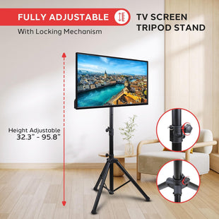 Premium LCD Flat Panel TV Tripod, Portable TV Stand, Foldable Stand Mount, Fits LCD LED Flat Screen TV Up To 32", Adjustable Height, 22 lbs Weight Capacity, VESA 200x200, 220x220