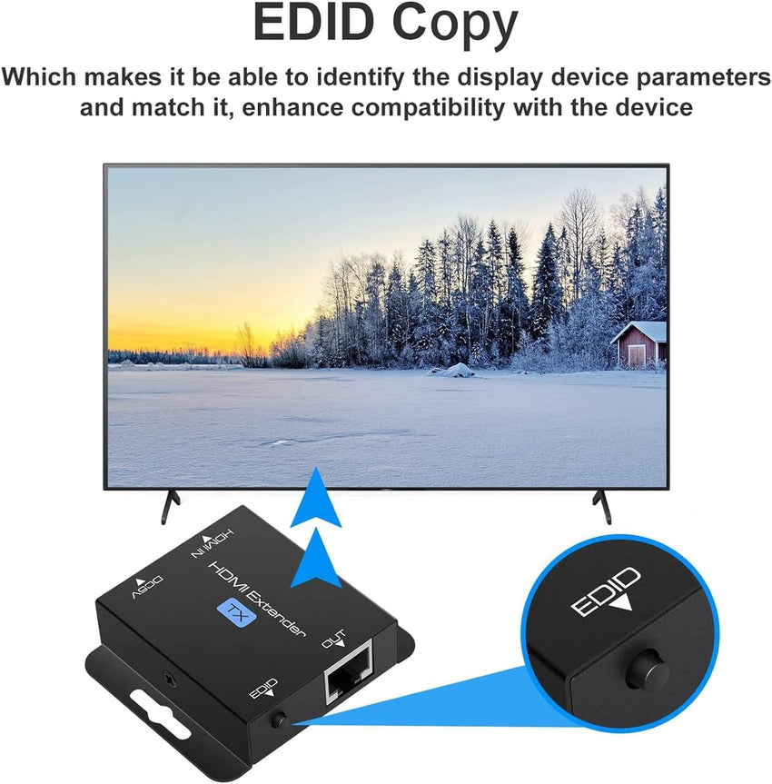 HDMI Extender Over Ethernet Cat5e/6 200ft Transmitter Receiver 1080p@60Hz PoC
