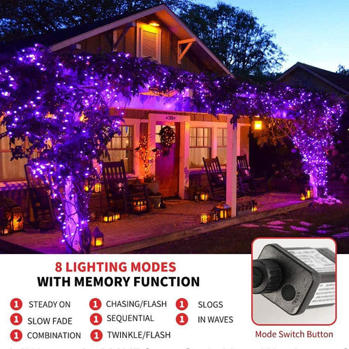 Christmas Lights Purple - low energy 35m/115ft 320 LEDs Memory Function 8 Modes End to End Plug Extendable Waterproof Outdoor Indoor Fairy Xmas String Lights for Halloween Tree/Party/Patio/Home/Garden Decor