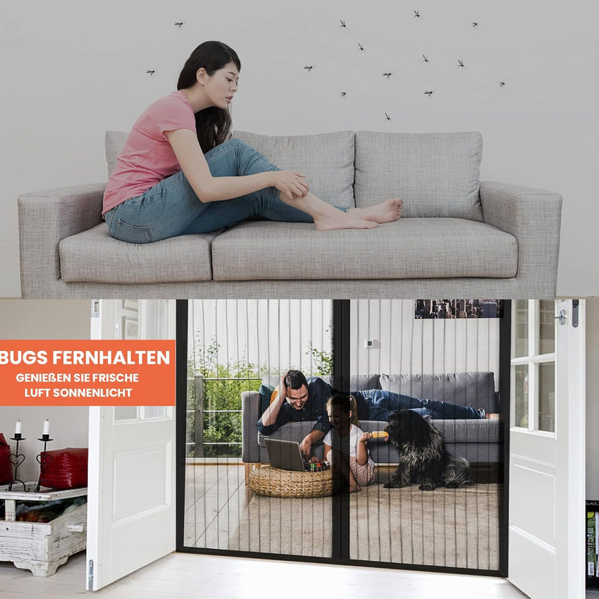 DIKER Magnetic Fly Screen Door, Fly Nets for Doors 100 X 230cm, Door Fly Screen, Screen Mesh Insect Protection Door No Gap, Easy to Install Without Drilling, Keep Bugs Out Lets Fresh Air in, Black