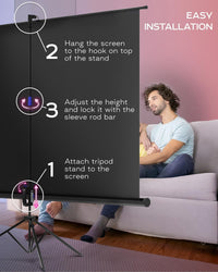 PropVue Projector Screen with Stand 100-120 inch - Indoor and Outdoor Projection Screen for Movie or Office Presentation - Adjustable from 16:9 to 4:3 HD Premium Wrinkle-Free Tripod Screen