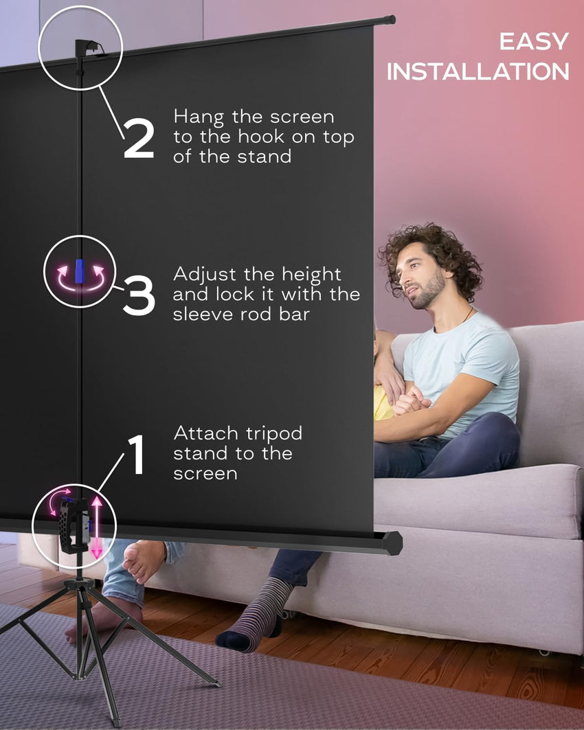 PropVue Projector Screen with Stand 100-120 inch - Indoor and Outdoor Projection Screen for Movie or Office Presentation - Adjustable from 16:9 to 4:3 HD Premium Wrinkle-Free Tripod Screen