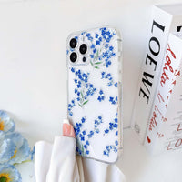 NITITOP Compatible with iPhone 15 Pro Case Cute Clear Flower Floral Branch Design for Women Girls Artistic Transparent Soft TPU Shockproof Protective Phone Cover - Blue