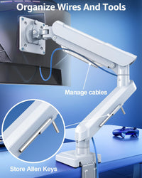 Single Arm Monitor Gas Spring Desk Mount 13â32" Tool-Free Height Adjustable VESA 75/100 C-clamp & Grommet â White