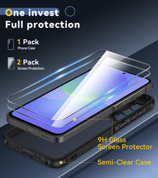ivoler 3 in 1 Case for Samsung Galaxy A56 5G with 2 Pieces Tempered Glass,[Military Protection] Transparent Anti-Shock Protective Cover-Purple
