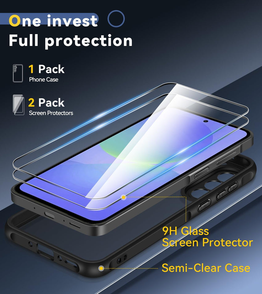 ivoler 3 in 1 Case for Samsung Galaxy A56 5G with 2 Pieces Tempered Glass,[Military Protection] Transparent Anti-Shock Protective Cover-Purple