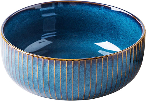 Large Salad Bowl, 1800ml Large Bowl Porcelain Fruit Serving Bowls, Stylish Blue Bowl Handmade Round Soup Bowl,Bowl for Soup,Salad,Cereal,Ramen(21cm/63oz)