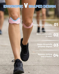 Patella Tendon Knee Strap V-Shaped 3D Cushion 2-Pack Anti-Slip Support Pink