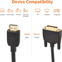 Amazon Basics HDMI-A to DVI (Male) Adapter Cable, Bi-Directional 1080P, Gold-Plated, 1.8 m, Single Pack for Television, Black