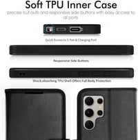 TECHGEAR For Samsung S25 Ultra Phone Case, Black PU Leather Wallet Case with RFID Blocking, Card Slots, Stand Function, Wrist Strap, Magnetic Closure, Shockproof Protection for Galaxy S25 Ultra 5G