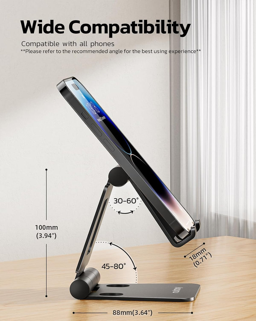 Nulaxy 2 Pack Dual Folding Phone Stand, Fully Adjustable Desktop Mobile Holder Dock Aluminum, Compatible with iPhone 17 16 15 14 13 12 11 Xs Xr X 8, HUAWEI, Galaxy, All Smartphones, Black & Silver