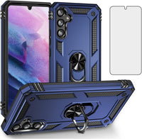 Asuwish Phone Case for Samsung Galaxy A34 5G with Tempered Glass Screen Protector Cover Stand Ring Holder Hard Magnetic Cell Accessories Heavy Duty Shockproof Kickstand A 34 34A Women Men Blue