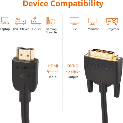 Amazon Basics HDMI-A to DVI (Male) Adapter Cable, Bi-Directional 1080P, Gold-Plated, 0.9 m, Single Pack, Black
