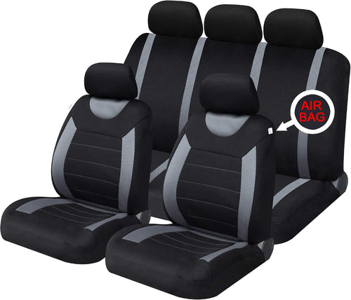 Car Seat & Headrest Covers Full Set Universal Fit Side Airbag Compatible Washable Carnaby Grey