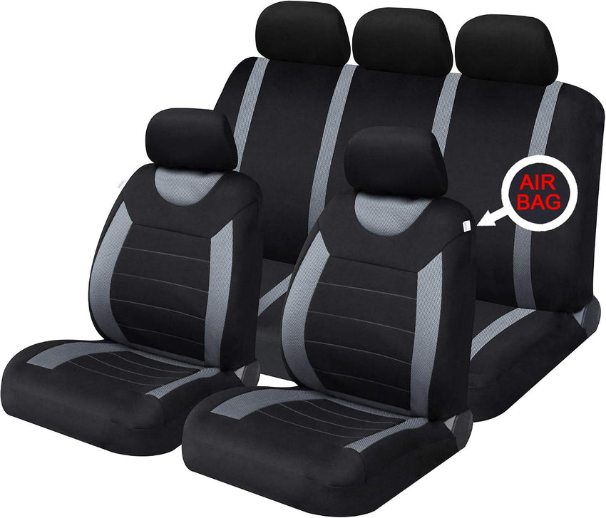 Car Seat & Headrest Covers Full Set Universal Fit Side Airbag Compatible Washable Carnaby Grey