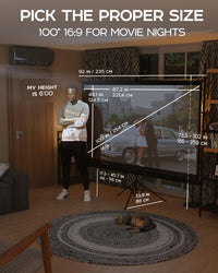 PropVue Projector Screen with Stand 100 inch - 16:9 HD Premium Wrinkle-Free Tripod Screen for Projector with Carry Bag and Tight Straps