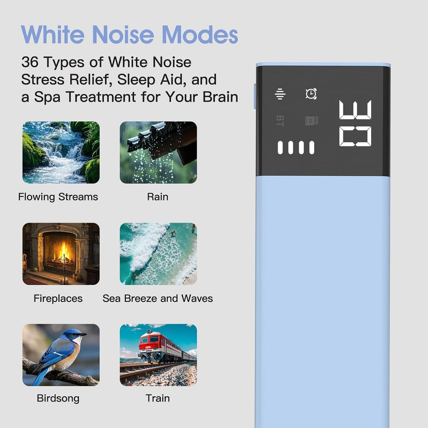 Under-Pillow Bone Conduction Sleep Speaker Bluetooth White Noise Machine 36 Sounds, TF Card Compatible, 650mAh Ã¢ÂÂ White