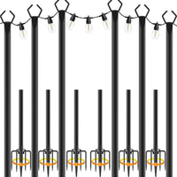 String Light Pole Metal 3m Rustproof Hanging Light Support with Hooks â 6-Pack