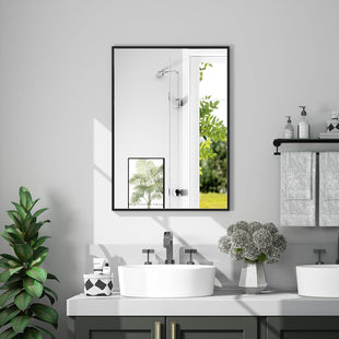 LUMIRRORSÃÂ® Bathroom Mirror 50x70cm, Aluminium Wall Mounted Mirrors, Rectangular Matt black Horizontal/Vertical Vanity Mirror for Bedroom Living Room Home Decor