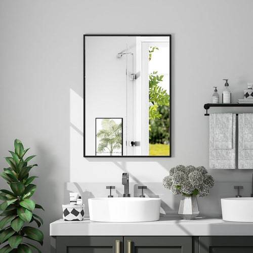 LUMIRRORSÃÂ® Bathroom Mirror 50x70cm, Aluminium Wall Mounted Mirrors, Rectangular Matt black Horizontal/Vertical Vanity Mirror for Bedroom Living Room Home Decor