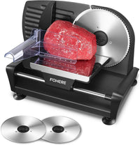 Meat Slicer with 2 * 19cm Blade, Electric Meat Slicer Machine for Home Use 200W, FOHERE Deli Food Slicer, 0-15mm Adjustable Thickness for Cheese, Bread, Include Safety Food Pusher, Silver