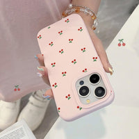 Reownest Case for iPhone 14/13, Cute Cherry Pattern Design Soft Slim TPU Cover with Raised Camera Protection Stylish Aesthetic Phone Case for Girls & Women - Pink