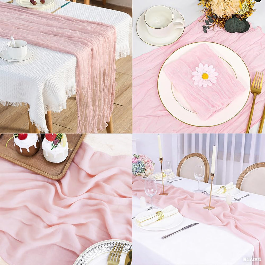 Table Runner Boho Polyester Large 90x400cm for Wedding Party Decor Pink