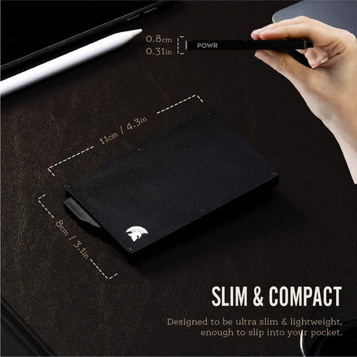 POWR Card Holder Wallet, Mens Minimalist Slim Metal RFID Blocking Contactless Card Protector