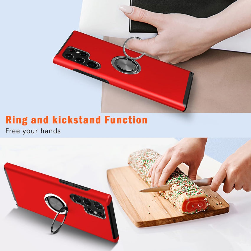 KRAFTCARE for Samsung S22 Ultra Case with Kickstand Ring, Upgrade Shockproof and Anti Scratch 360^0 Magnetic Ring Holder Stand Protective Phone Case Cover for Samsung Galaxy S22 Ultra - Red