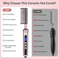 Ceramic Heated Hot Comb Straightening Brush for Wigs & Afro Hair Black