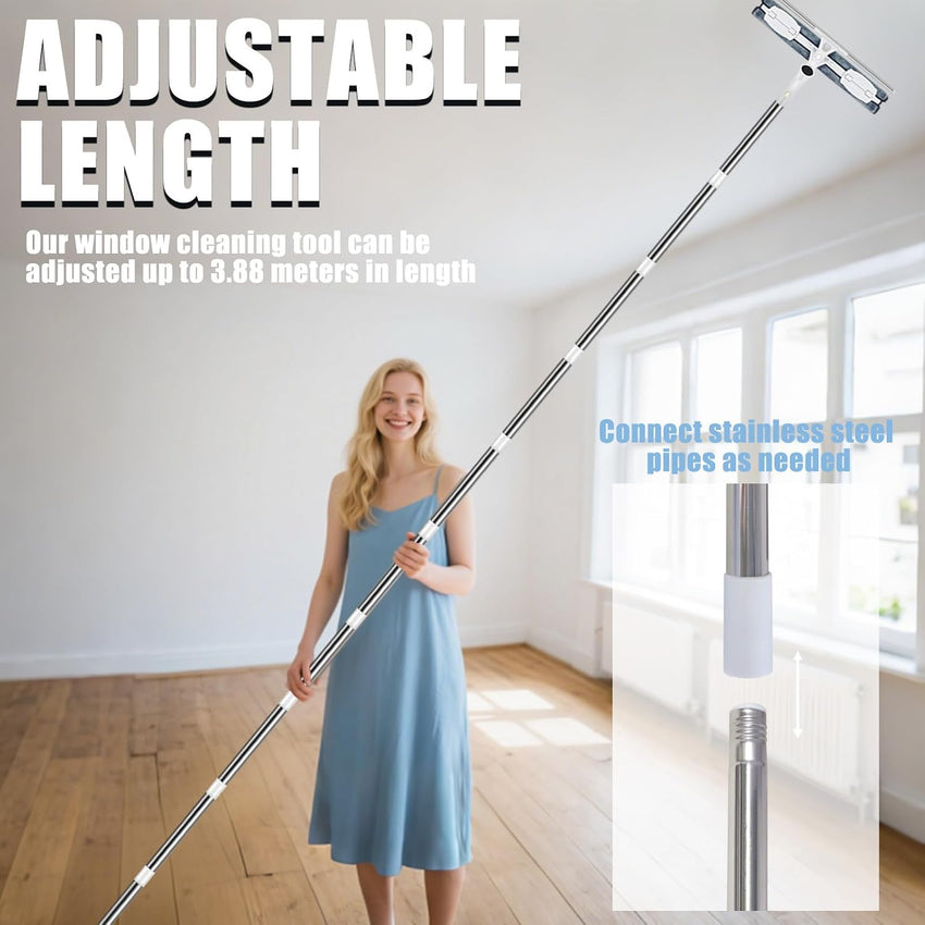 Telescopic Window Squeegee & Cleaning Pole 2-in-1 Silicone 3.8m