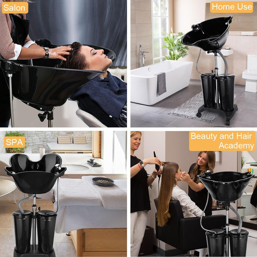 Johgee Portable Salon Basin Shampoo Bowl Sink with Electric Pump, Height Adjustable Portable Hair Washing Basin with 2 Bucket & Drain Hoses, Portable Shampoo Sink for Home Barber Shop Use