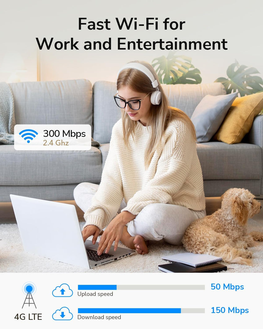 Cudy New LT300 4G LTE WiFi Router 300Mbps, Compatible with All Operators, 2 2 MIMO, No Configuration Required, OpenVPN, WireGuard