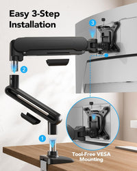 Ultrawide Single Monitor Arm 13-40in Holds 12kg C-Clamp & Grommet VESA 75/100mm 13 40in