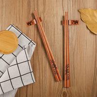 Reusable Wooden Chopsticks 2-Pair with Holder Panda Design Traditional Gift Set Natural