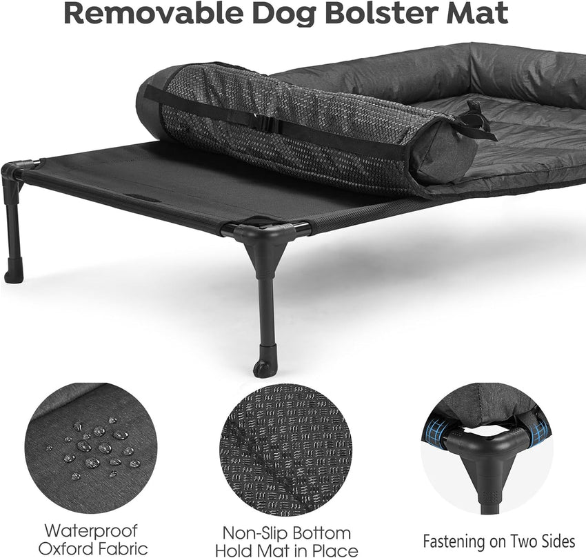 Veehoo Raised Dog Bed + Waterproof Removable Pillow-Top Mat, Dog Bed Sofa Couch, Elevated Dogs Beds with Breathable Mesh, No-Slip Feet, Dogs Sofa Beds for Indoor Outdoor, Large, Black