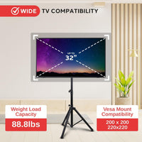 Premium LCD Flat Panel TV Tripod, Portable TV Stand, Foldable Stand Mount, Fits LCD LED Flat Screen TV Up To 32", Adjustable Height, 22 lbs Weight Capacity, VESA 200x200, 220x220