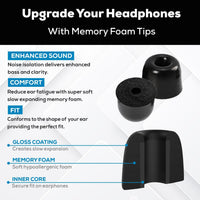 SF2 Small - Memory Foam Earbud Tips - 10 Pairs - Black | Fits Earbuds with Speaker Diameter 4.4-5.7mm, One Pair Lasts up to 4 weeks