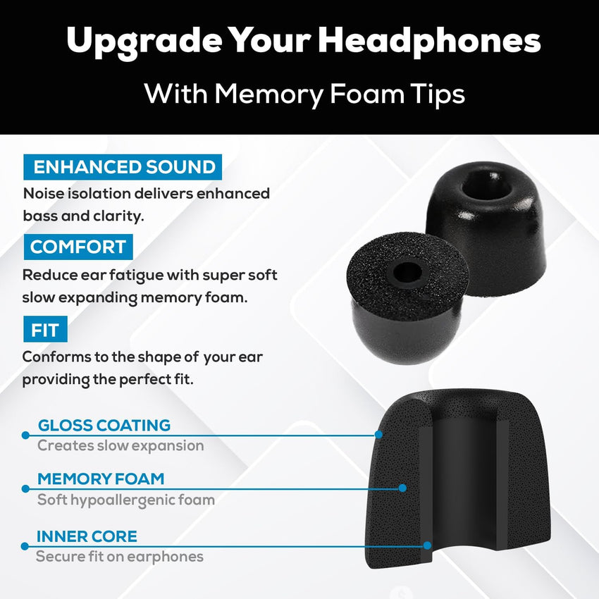 SF2 Small - Memory Foam Earbud Tips - 10 Pairs - Black | Fits Earbuds with Speaker Diameter 4.4-5.7mm, One Pair Lasts up to 4 weeks