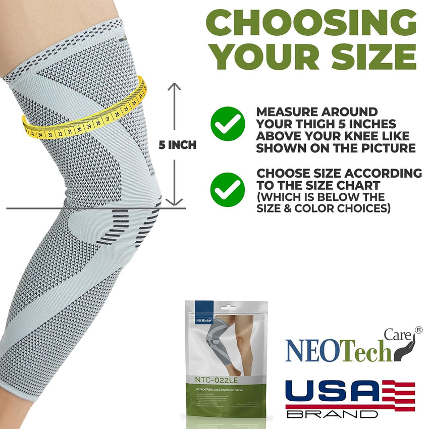 NEOtech Care Compression Sleeve for Knee and Leg â Bamboo Fiber Knit Grey L