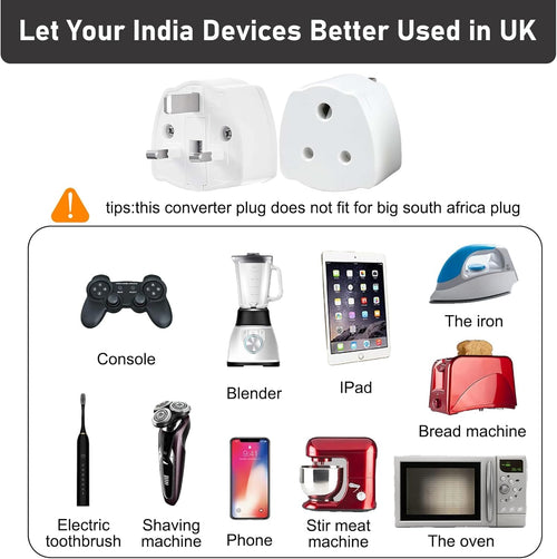 ZANTESR India To UK Adapter, 2PCS India To Uk Plug Adapter For Business Family Travel Outdoor, India To Uk Plug Adapter 3 Pin With 5A Fuse For Business Family Travel Outdoor (White)