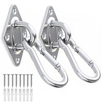 OHIYO 2PCS M10 Stainless Steel Pad Eye Hooks+2PCS M10 Snap Hooks, Heavy Duty Hammock for Hanging, 1300lbs Capacity for Swing Set, Plant Hanger, Outdoor Lights