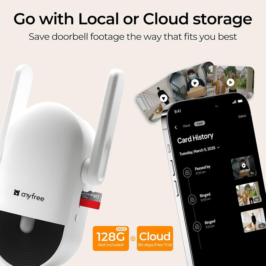 Video Doorbell Camera Wireless Battery and Solar Powered,Doorbell Wireless with Chime No Monthly Fee,Supports 2.4/5GHz Wifi,Two Way Audio,PIR Motion Detection,Instant Alerts,SD Card & Cloud Storage
