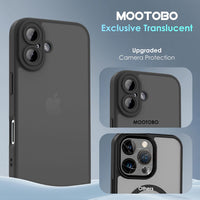 Mootobo Designed for iPhone 16 Plus Case 6.7 inch, Military-Grade Protection 360^0 Full Body Frosted Translucent Back Phone Cover, Anti-Fingerprint Slim Shockproof Phone Case for iPhone 16 Plus - Black